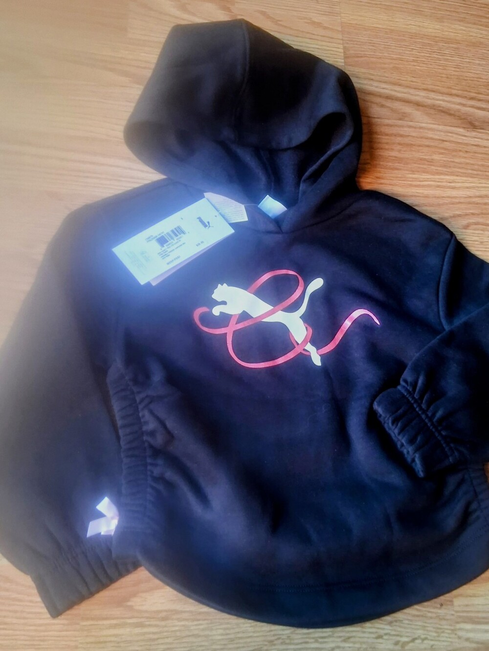 NWT Puma Girls Hooded Sweatshirt, Hoodie, Black , Front Design Sz 4 5  6 6X